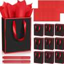 Yeaqee 10 Pack Metallic Paper Gift Bags with Handle Tissue Paper Thank You 5 Senses Gift Bag for Birthday Wedding Baby Shower Groomsmen Bridal Graduation Party Favor 9 x 7 x 3.15''(Black,Red)