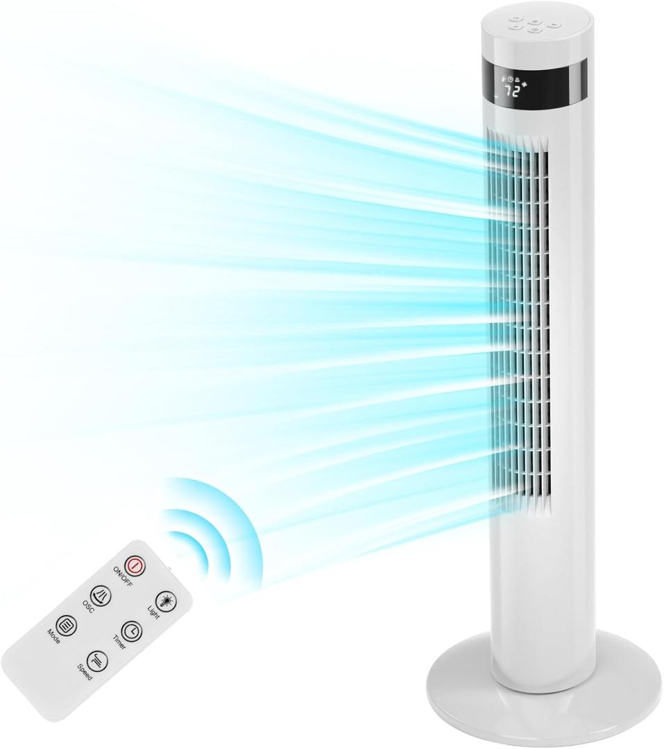 Antarctic Star Tower Fan Portable Floor Fans 85Oscillating Fan 36'' Quiet Cooling 12H Timer Remote Control Standing Bladeless Electric 3 Speeds Wind 3 Modes Bedroom Office (36 inch, White)