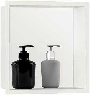 SaniteModar Shower Niche, Stainless Steel Shower Niche No Tile Needed, Recessed for Bathroom Storage (Warm White, 12x12)