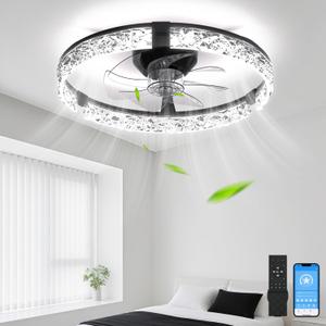 Ceiling Fans with Lights and Remote, 20 Inch Low Profile Ceiling Fan with APP Control, 3CCT and 6 Wind Speeds Ultra Quiet for Bedroom, Living Room Modern Flush Mount Ceiling Fan with Lights (Diamond Black)
