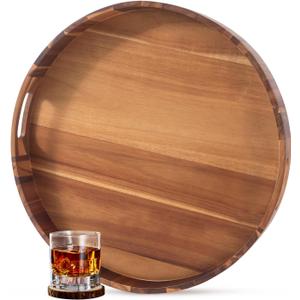 Extra Large Tray for Ottoman 22" Wooden Tray Ottoman Trays Large Acacia Wood Serving Tray with Handles Wooden Trays for Party, Food Serving, Breakfast, Dinner, Coffee Tea, Appetizers