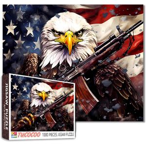 American Flag Jigsaw Puzzles for Adults 1000 Pieces, Bald Eagle Shoulder a Gun Jigsaw Puzzle Art 20 x 27 Inches Colorful DIY Puzzles for Home Decoration, Family Puzzle Perfect for Game Nights