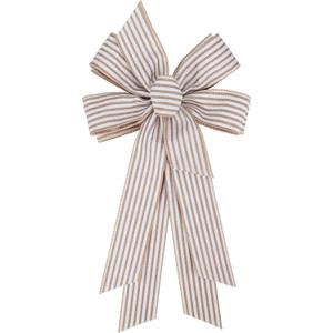 Meseey Large 24 x 10 Inch Natural Burlap White Rustic Ribbon Bow Farmhouse White Striped Wreath Bows for Christmas Door Wreath Home Decorations Tree Topper Party (White Striped) (PBCDBo23040022)