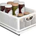 ULIKEUS Sliding Cabinet Basket Organizer Drawer Self Adhesive Slide out Pantry Shelves Heavy Duty Carbon Steel Slide Cabinet Storage Basket with Handle for Bathroom Kitchen Home, Medium