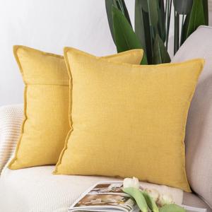 MADIZZ Set of 2 Linen Throw Pillow Covers 16x16 Inch Yellow Soft Decorative Cushion Cover for Sofa Bedroom Pillow Shell
