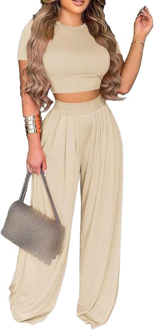 Mandonce 1 Piece Outfits for Women Wide Leg Long Pants Summer (X-Large, Khaki) Mandonce 1 Piece Outfits for Women Wide Leg Long Pants Summer (X-Large, Khaki)