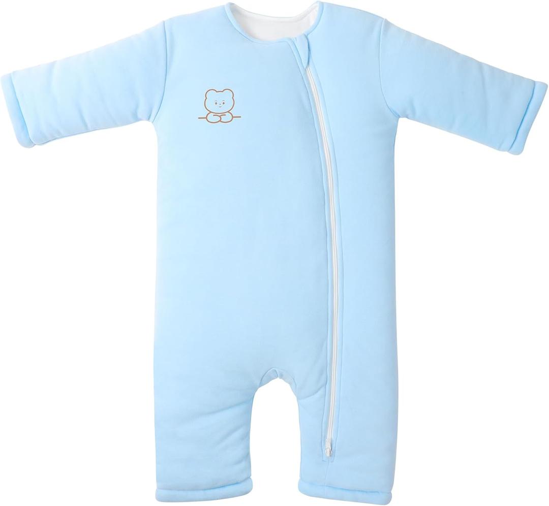 Premium Cotton Baby Sleep Sacks with Legs Warm Winter 3-6 Months 2.5 Tog, Wearable Blanket Sleeping Bag for Easy Diaper Changing Transition Unisex Sleep sacks for Newborn Infant Girls Boys Blue S
