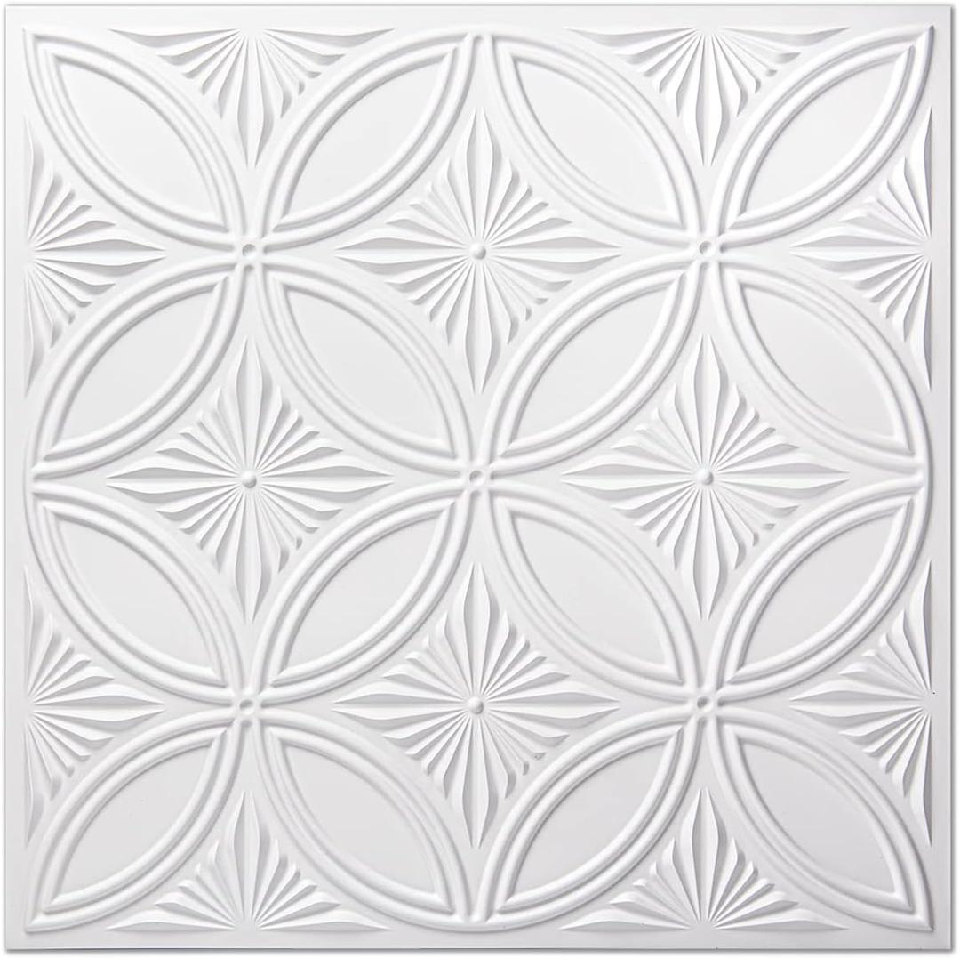 Art3d Decorative PVC Drop Ceiling Tile 2ft x 2ft in White,Glue up Ceiling Panel 24 x 24in.12pcs