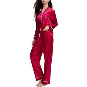 Lonxu Silk Satin Womens Pajama Sets Button Down Sleepwear Loungewear, Size: L
