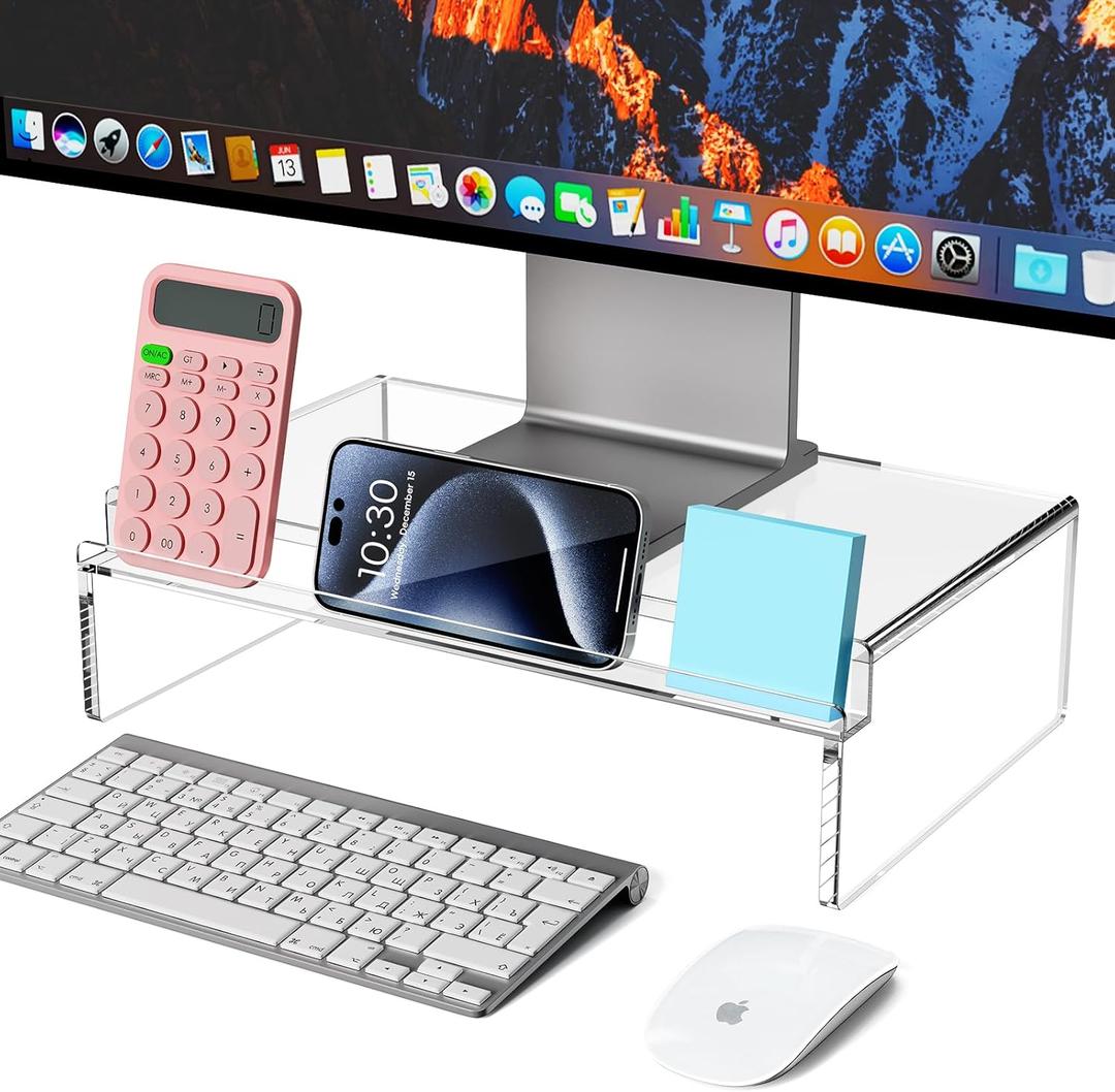 Crpich Clear Acrylic Monitor Stand Riser with Slot for Desk Accessories Organizer, Ergonomic Desktop Organizer for Computer, Laptop, Screen  Sleek & Durable Design for Office or Home