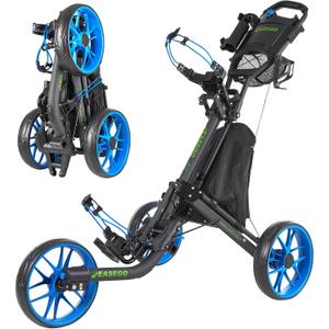 EASEGO Golf Push Cart 3 Wheel : Golf Bag Cart Foldable with Phone Holder/Cup/Umbrella Holder Compact Golf Pull Carts Quick Fold Golf Caddy Push Carts with Large Wheelbase for Different Terrain（Blue）