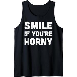 Smile If You're Horny Funny Adult Gag Gift Tank Top, Black, XL