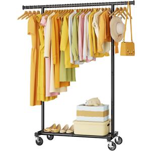 Clothes Rack for Hanging Clothes: Clothing Coat Garment Rolling Racks with Wheels Shelf Portable Closet Storage Organizer Wardrobe Strudy Metal Freestanding Laundry Room Bedroom Dress Shirt Jacket (Black)