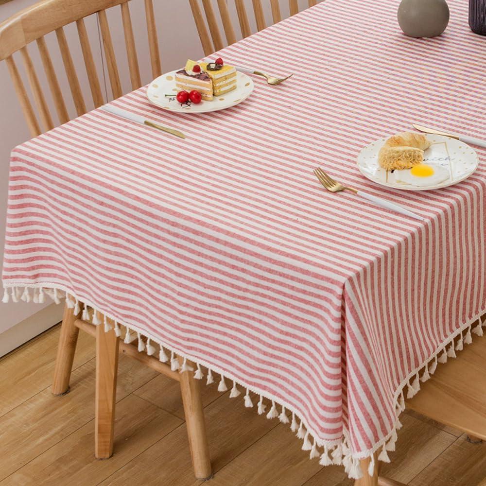 TruDelve Cotton Square Tablecloth Red and White Striped Boho Cloth Tablecloths Outdoor Table Cloth for Picnic Table Cover (Red,55"x55",Square)