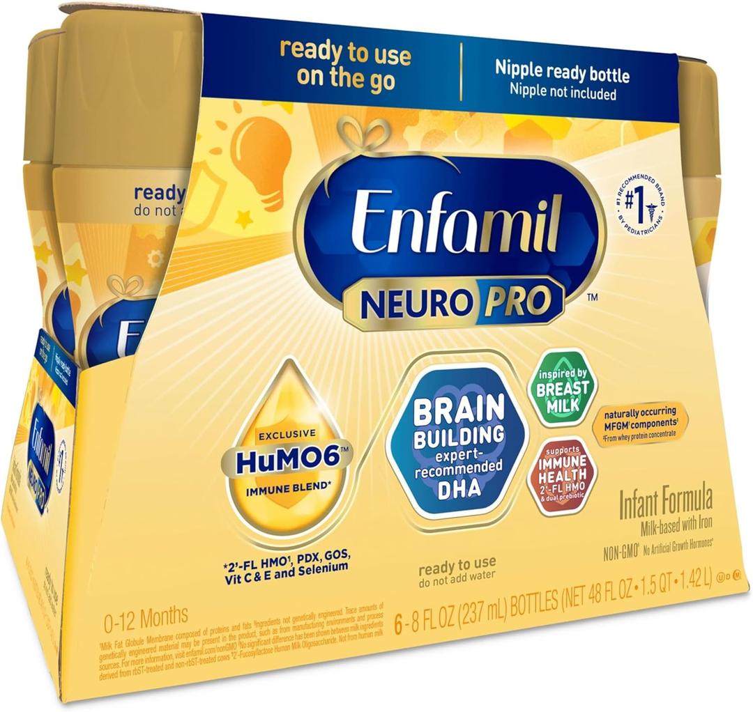 Enfamil NeuroPro Baby Formula, MFGM* 5-Year Benefit, Expert-Recommended Brain-Building Omega-3 DHA, Exclusive Immune Supporting HuMO6 Blend, Ready-to-Feed Infant Formula, Liquid, 8 Fl Oz (6 Count)