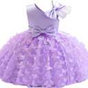 Flower Girl Toddler Baby Girl Dress Infant Wedding Birthday Party Pageant Dress Bowknot Stain Tulle Butterfly Dress Princess Tutu Formal Dresses Purple 9-12 Months