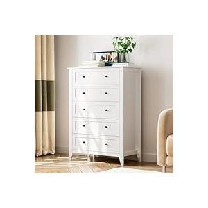 IDEALHOUSE White 5 Drawer Dresser for Bedroom, Tall Dresser with Deep Drawers & Metal Knobs, Modern Wooden Chests of Drawers for Entryway, Hallway