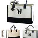 M Initial Canvas Tote