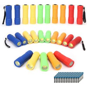 30-Pack Small Mini Flashlight Set, 5 Colors, COB LED Handheld Flashlight with Lanyard,90-Pack AAA Battery Included for Kids/Night Reading/Party/Camping/Emergency/Hunting