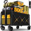 Collapsible Wagons Carts Foldable Wagon, 500LBS Collapsible Wagon Cart Foldable with Wheels & Brakes, Large Heavy Duty Folding Wagon Cart Utility for Camping, Picnic, Beach, Grocery, Sport, Shopping