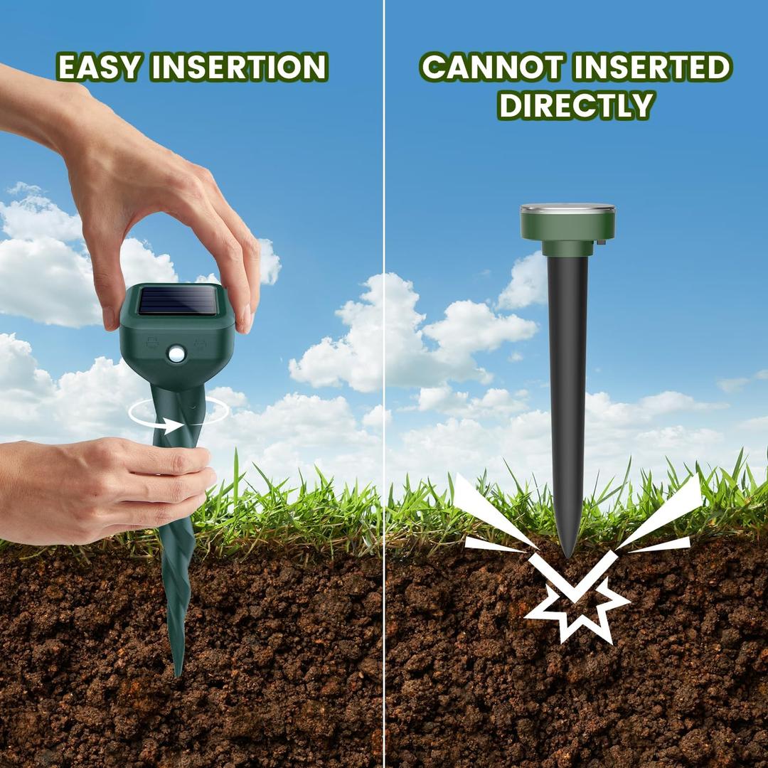 Mole Repellent Solar Powered, 8 Pack Snake & Skunk Repellent for Yard, IP 65 Waterproof Ultrasonic Deterrent Stakes, Get Rid for Rabbit, Gopher, Vole, Chipmunk, Deer, Groundhog for Lawns Garden