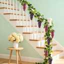 5Pcs 36 Leaves Artificial Greenery Garlands Hanging Leaves with 5 Strings 36 Purple Grapes for Faux Grape Leaf Garland Vine Plants for Indoor Outdoor Wedding Garden Home Party Wine Rack Decor