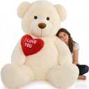 Tezituor Giant Teddy Bear Stuffed Animal 5Ft with Heart,Large Cream I Love You Bear Plush Toys for Kids Gift for Girlfriend