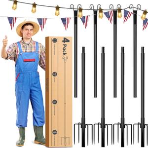 addlon 4 Pack 10FT String Light Poles for Outside Heavy-Duty, Bend & Break Resistant, Rust-Proof Waterproof Outdoor Poles for Hanging String Lights for Patio, Garden, Bistro, Wedding, Parties - Black addlon 4 Pack 10FT String Light Poles for Outside Heavy-Duty, Bend & Break Resistant, Rust-Proof Waterproof Outdoor Poles for Hanging String Lights for Patio, Garden, Bistro, Wedding, Parties - Black