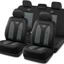 Skechers Memory Foam™ Car Seat Cover Full Sets, Hexcomb Breathable Thick Seat Covers, Airbag Compatible, Automotive Comfort & Protection Universal for 95% Cars,Van,Trucks, SUVs Grey, 7 Pieces