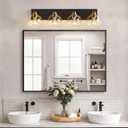 Bathroom Light Fixtures, 4-Light 29 Inch Black and Gold Bathroom Vanity Light, Modern Wall Sconces with Clear Glass Globe Shades, Vanity Lighting Fixtures Over Mirror, E26 Socket (Bulbs Not Included)