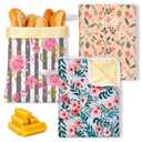 2 x Reginary 3 Pack XL Beeswax Bread Bags for Homemade Bread 17x13 Inch Reusable Organic Linen Cotton Beeswax Sourdough Bag with L-shaped Zipper Seal to Keep Fresh(Floral Style)