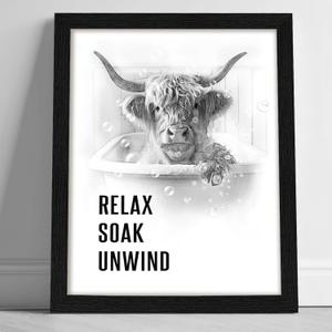 arteWOODS Funny Highland Cow Bathroom Wall Art - Rustic Farmhouse Wall Decor with Humorous Quotes Black Framed Print Artwork Cute Animal Pictures for Shower Toilet Restroom Kid's Washroom 8x10 Inch