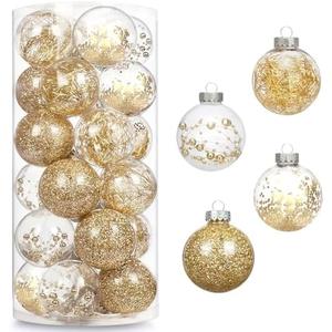 AMS 24ct Clear Christmas Ball Ornaments, 2.36''/60mm Shatterproof Hanging Xmas Balls Baubles Set for Christmas Tree with Stuffed Delicate Decorations for Wedding Christmas (Gold)