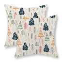 Christmas Pillow Covers 18x18 Set of 2 Colorful Geometric Christmas Tree Throw Pillows Winter Snowflake Pillow Cases Outdoor Holiday Decor Linen Cushion Covers Xmas Decorations for Home Couch