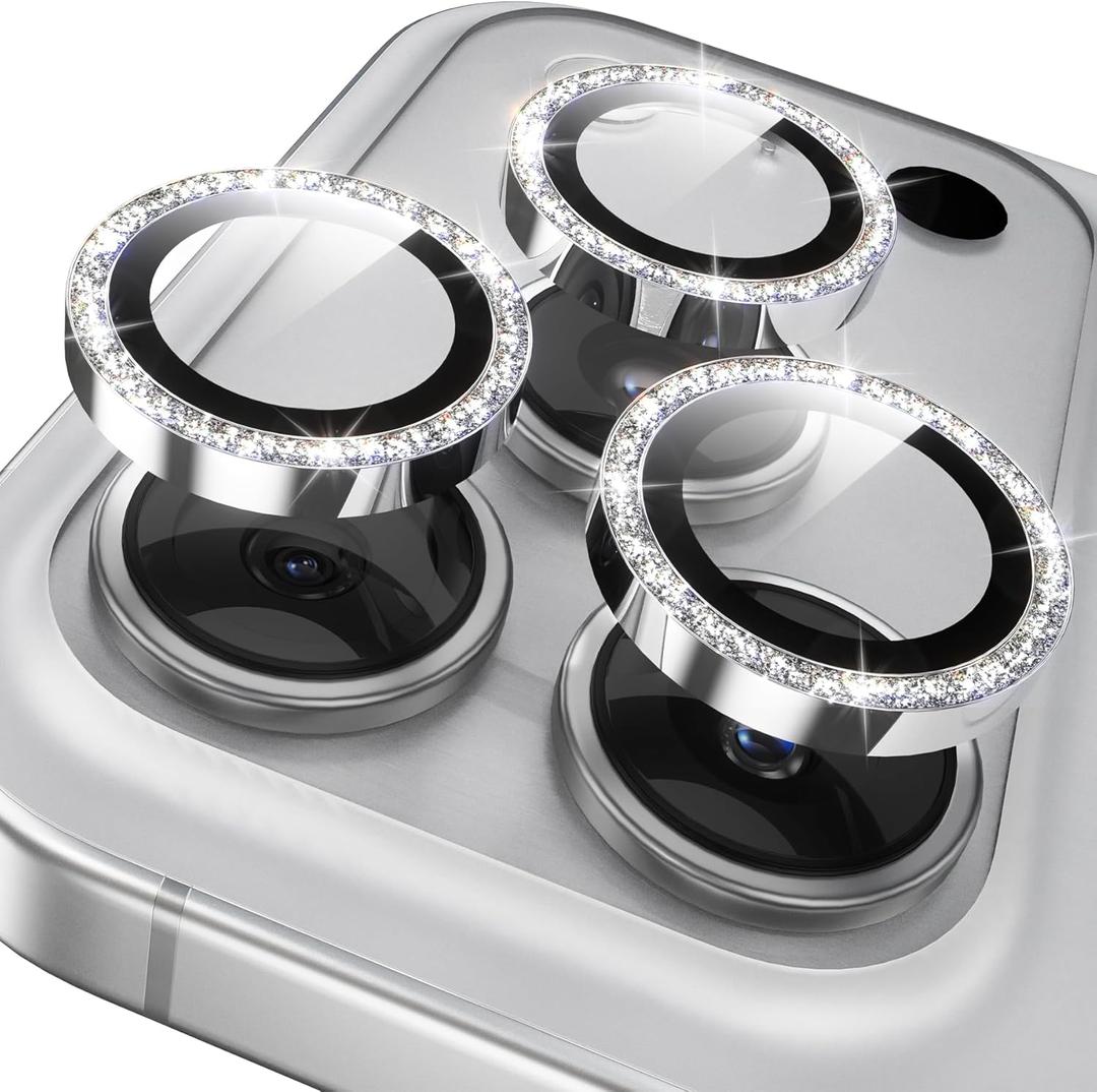 YWXTW Camera Lens Protector for iPhone 17 Pro/iPhone 17 Pro Max, [1 Step Installation Tray] Tempered Glass Screen Protector Metal Individual Camera Cover Accessories Case Friendly (Glitter Silver)