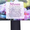 'Mom On Your Birthday' Memorial - Sublimated Aluminium Memorial Plaque, mounted onto an acrylic stake, for outdoor use