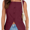 UEU Womens Vest Top 4 Button Sleeveless Boat Neck Fully Lined 2025 Trendy Dressy Business Work Blazer Suit Waistcoat L