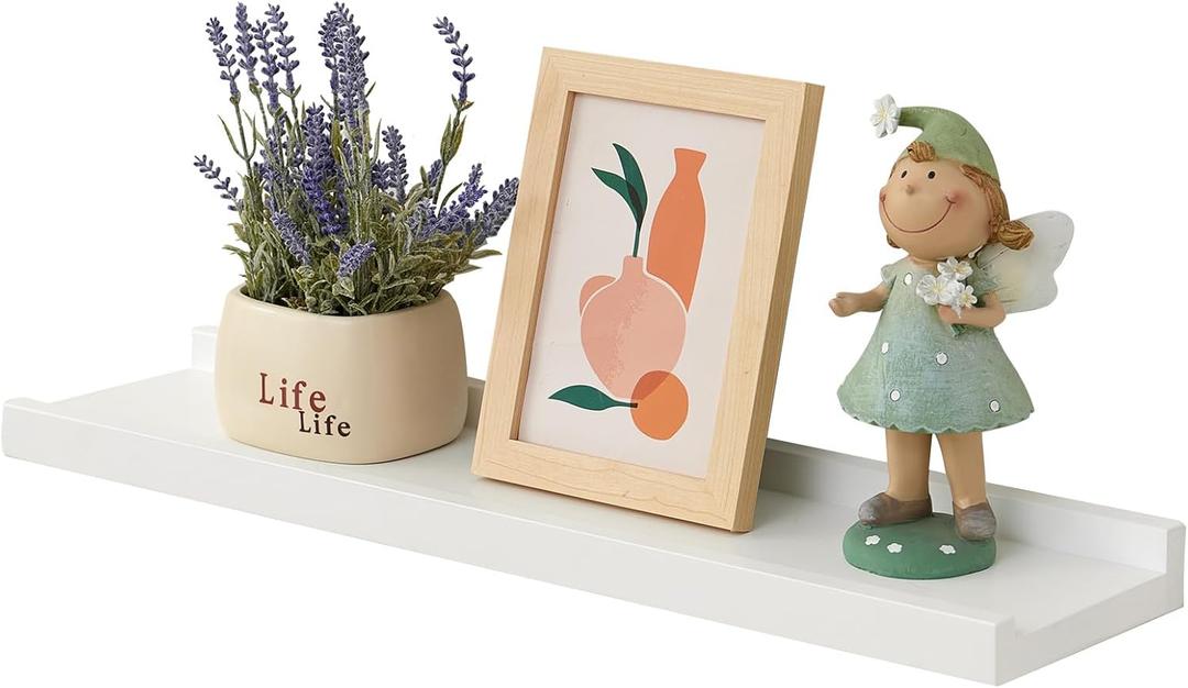 Rsuwiz Oak Floating Shelves White for Wall 24 Inch (Upgrade Width 6"), Natural Wood Wall Shelves Display Picture Ledge Shelf for Living Room Bedroom Bathroom Kitchen Office Decor and Storage