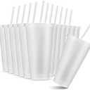 Amyhill 12 Pcs Reusable Glitter Cups with Lids and Straws 24 oz Plastic Tumbler Iced Coffee Cup Travel Mug Party Cups for Smoothie Juice Birthday Sleepover Party Supplies for Girls(Clear)