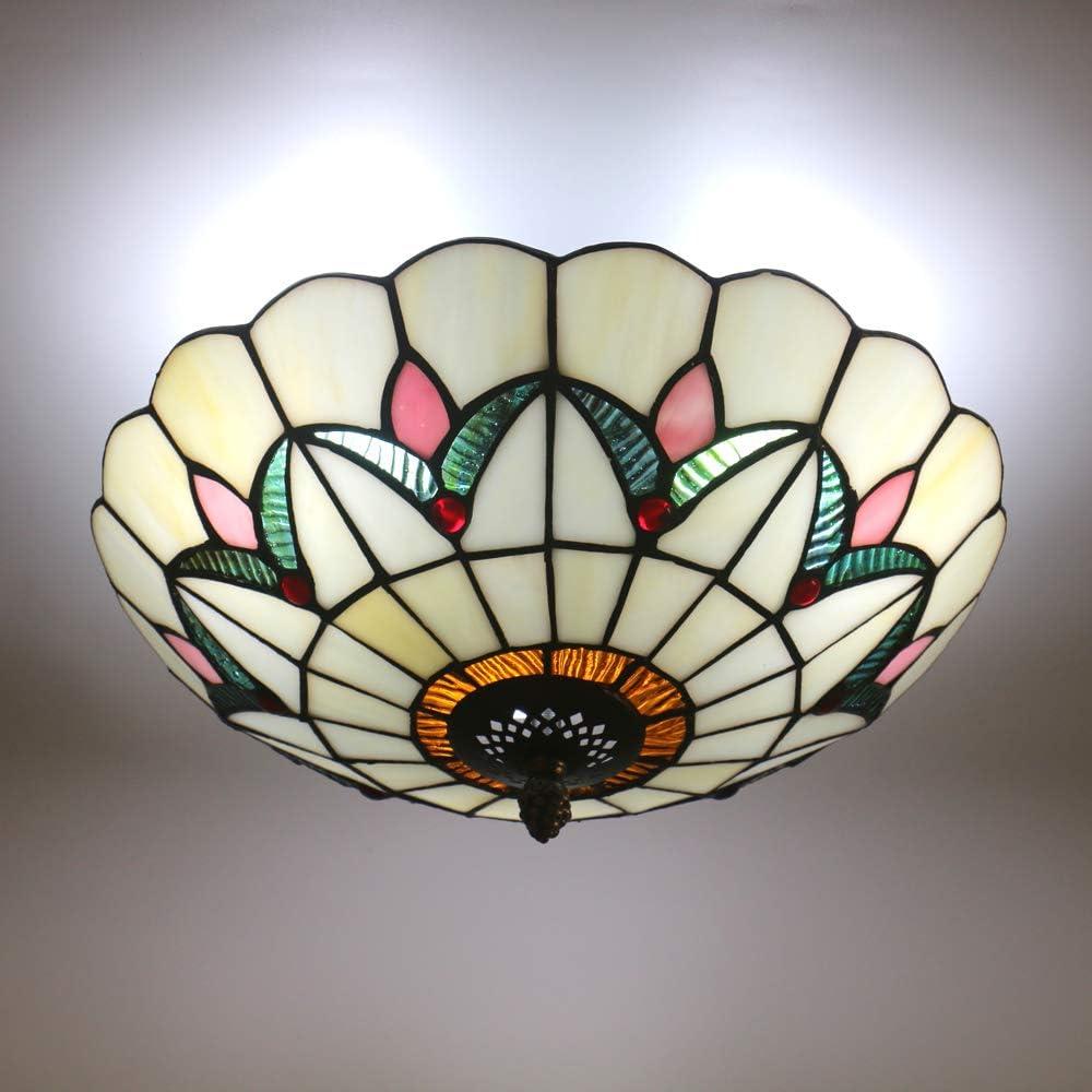 12 Inch Vintage Chandeliers Light Tiffany Style Ceiling Light Fixture Stained Glass Flower Flush Mount Ceiling Lighting Fixtures Lamps