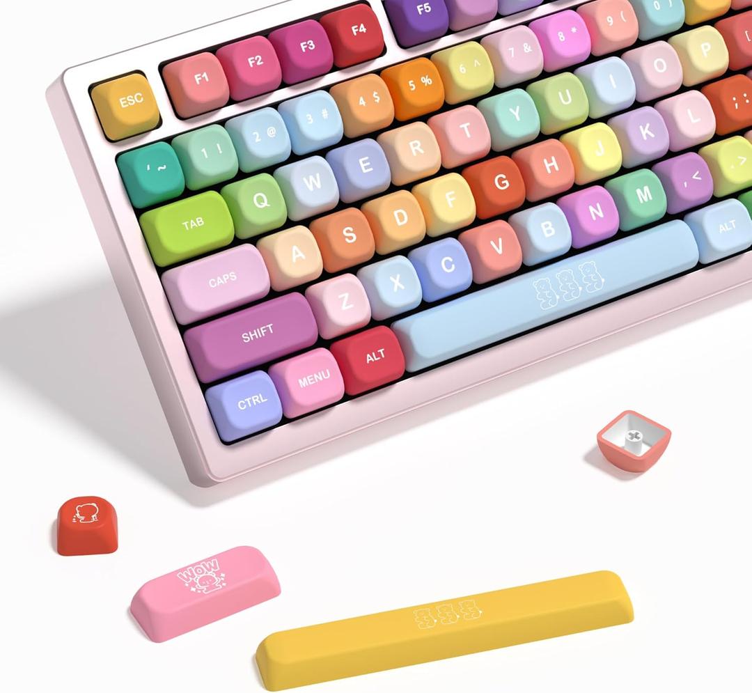 KBDiy Gummy Bears KOA Profile Keycaps 100 Percent,Dye-Sublimation PBT Cute Custom Keyboard Keycap,139 Key Cap Set for Cherry Gateron MX Switches Mechanical Keyboards
