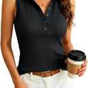 Prettywear Sleeveless Tank Tops for Women V Neck Slim Fit Casual Summer Shirts Ribbed Basic Tee for Daily Wear (X-Large, Black)