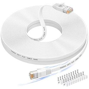 Folishine Cat 6 Ethernet Cable High Speed with Network Patch Cords, LAN Cable Clips&Rj45 Connector for Router Modem Faster Than Cat 5e/Cat 5-White (75FT)
