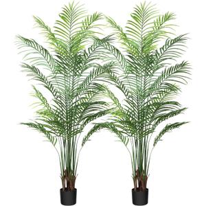 Artificial Palm Tree 6Ft Faux Dypsis Lutescens-Tall Fake Plants with Adjustable Branches,No Maintenance,Tropical Palm Tree for Indoor Decor - Ideal for Living Room,Office,Commercial Spaces,2pcs (Green)