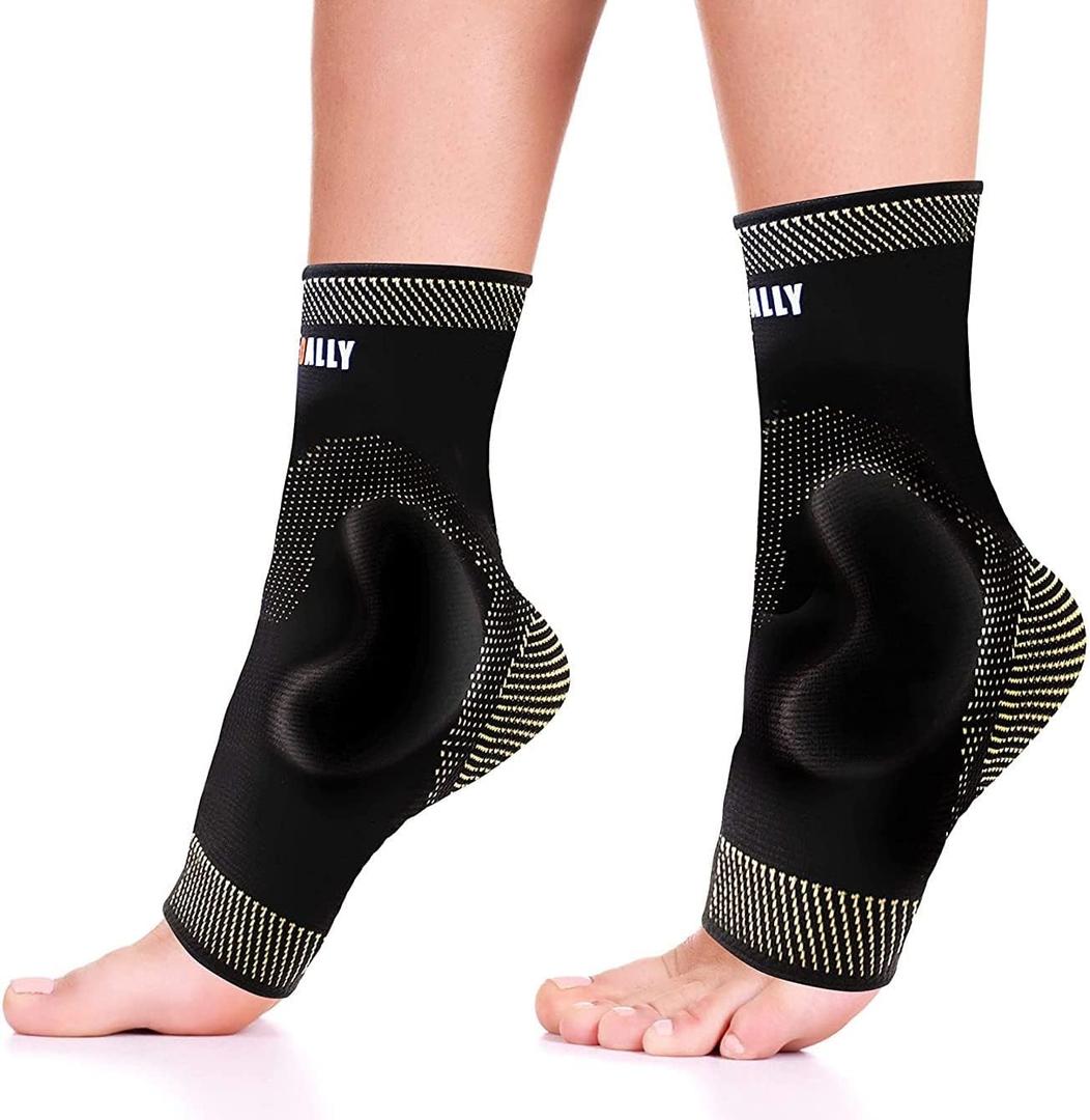 NeoAlly Copper Ankle Brace with Gel Pads Ankle Compression Sleeves for Plantar Fasciitis, Foot Pain, Sprained Ankle Support & Recovery, Medium, 1 Pair