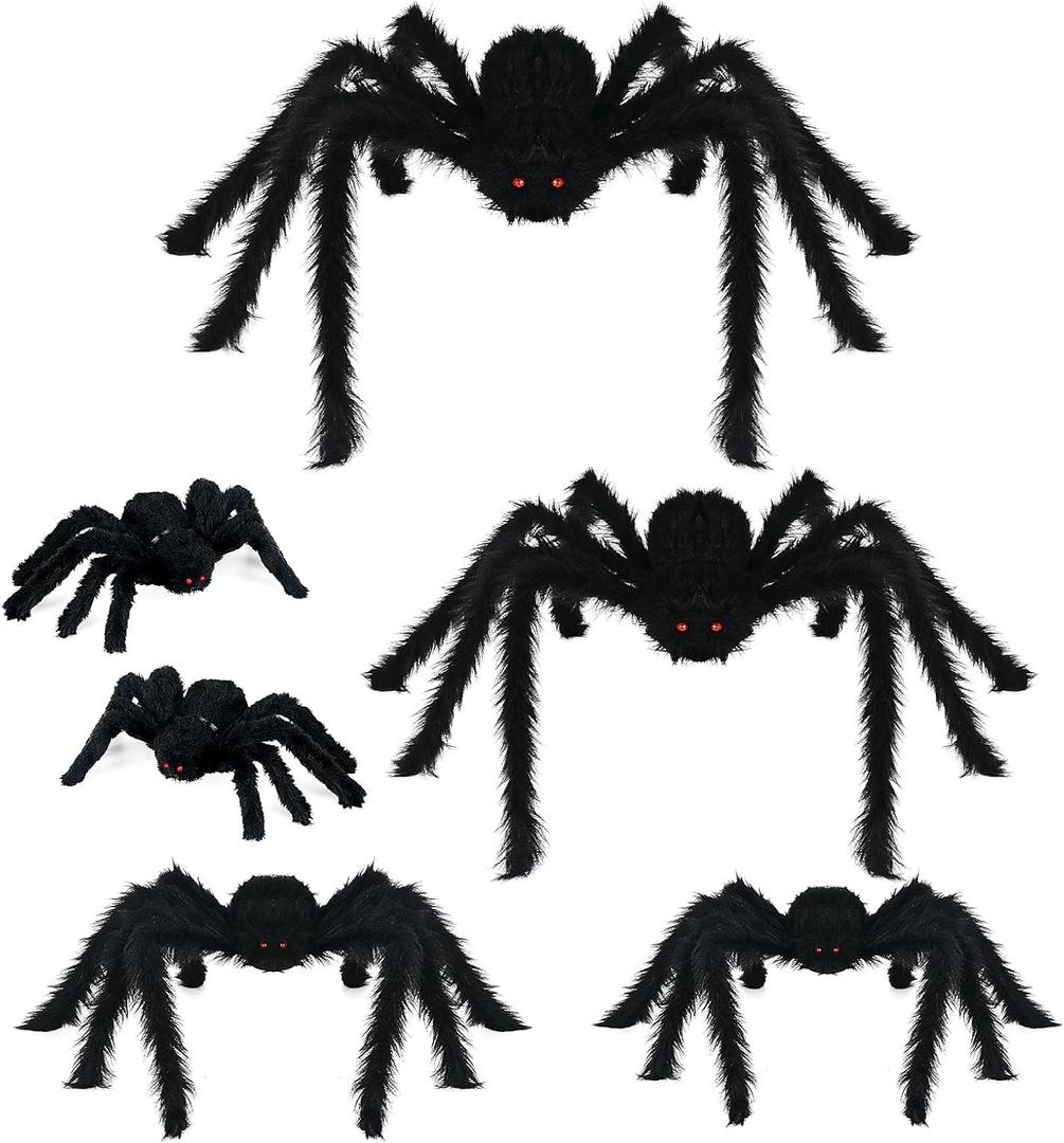 Nirohee Halloween Decorations Outdoor,6 Pack Giant Spider Halloween Party Decor Large Outside Decorations,Scary Spiders with Bendable Legs for Lawn,Yard,Spider Web,Wall,Window (1 ft - 3 ft)