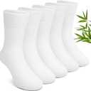 Artfasion Kids Seamless Sensory Socks: Bamboo Viscose Soft Breathable School Crew Dress Socks for 7-9 Years Boys Girls Daily Wearing 5 Pairs (White-Large)