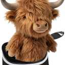 Highland Cattle Driver Headcover - Funny Golf Club Covers - Storytelling Headcover - Animal Plush Golf Head Covers Gift for Men Women Fits Up to 460CC Driver Head