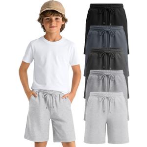 5 Pack Boys Shorts Kids Athletic Shorts Teen Casual Summer Bermuda Shorts Drawstring Joggers with Pockets, Size: 9-10 Years