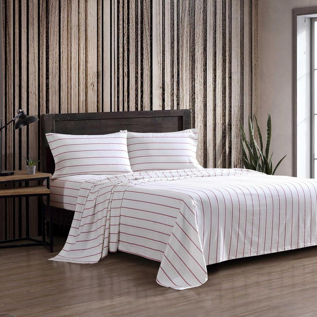 Eddie Bauer - Queen Bed Sheets, Cotton Flannel Bedding Set with Matching Pillowcases, Brushed for Extra Softness, Deep Pocket, Oeko-Tex Certified (Cooper Falls Red)